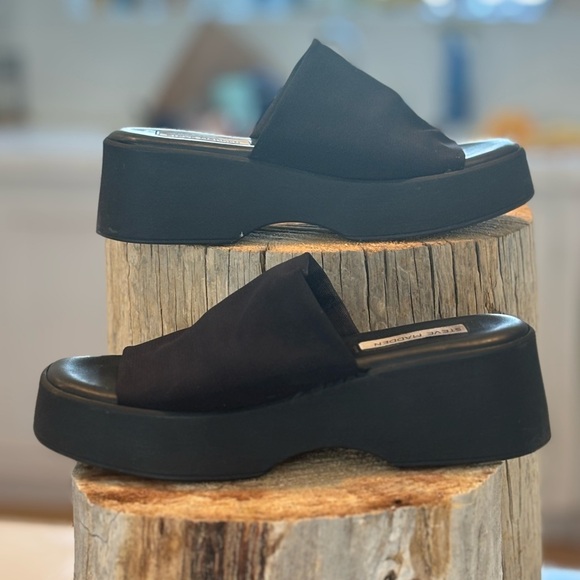 Steve Madden Black Platform Slide Sandals EU 39 US 8.5 - Picture 2 of 7